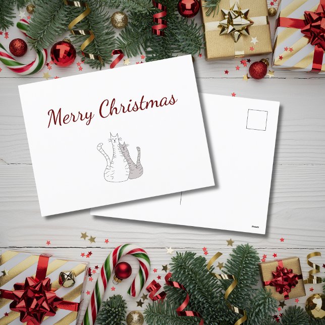 Festive Christmas Cute Cats Drawing Holiday  Postcard (Creator Uploaded)