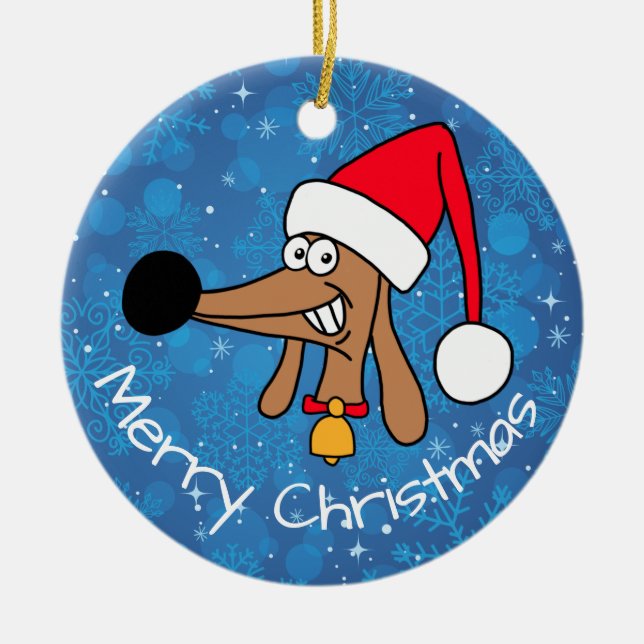 Festive Christmas Dachshund Dog Ceramic Ornament (Front)