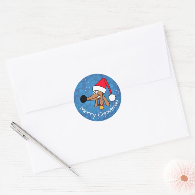 Festive Christmas Dachshund Dog Classic Round Sticker (Envelope)