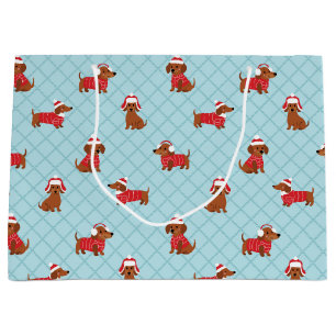 Festive Christmas Dachshund Wrapping Paper Large Gift Bag