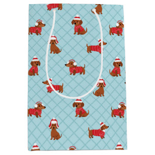 Festive Christmas Dachshund Wrapping Paper Medium Gift Bag