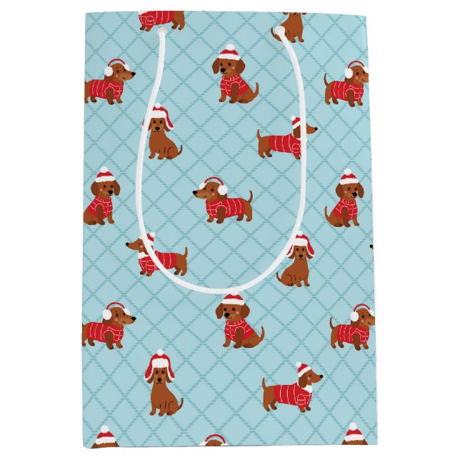 Festive Christmas Dachshund Wrapping Paper Medium Gift Bag (Front)