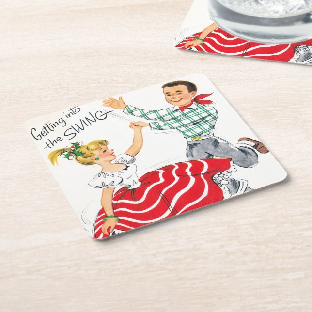 Festive Christmas Dance couple party coaster (Angled)