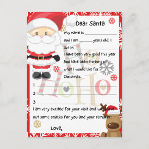 Festive Christmas dear Santa letter Holiday Postcard