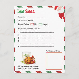 Festive Christmas dear Santa letter  Holiday Postcard