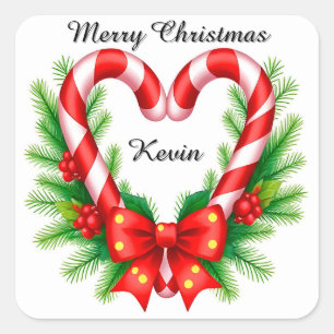 Festive Christmas Decor with Candy Canes Square Sticker
