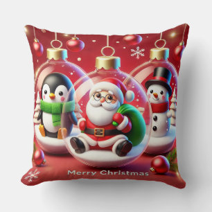 Festive Christmas Decorations Featuring Santa Throw Pillow