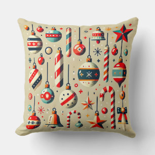 Festive Christmas Decorations with Ornaments Throw Pillow