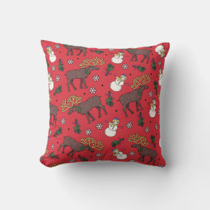 Festive Christmas Deer: Snowman Pattern Throw Pillow