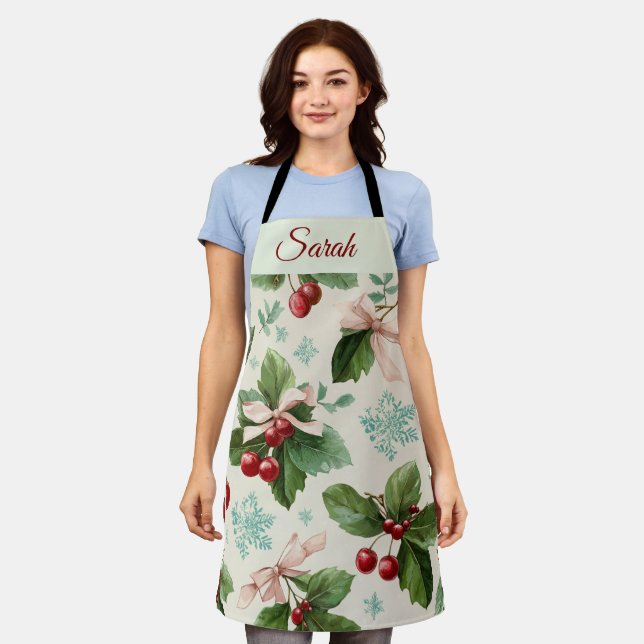 Festive Christmas Design Personalized Name Apron (Worn)