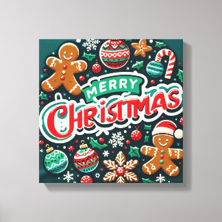 Festive Christmas Design with Gingerbread Men  Canvas Print