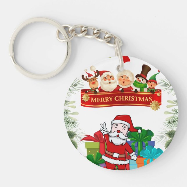 Festive Christmas Design with Santa Claus and Gift Keychain (Front)