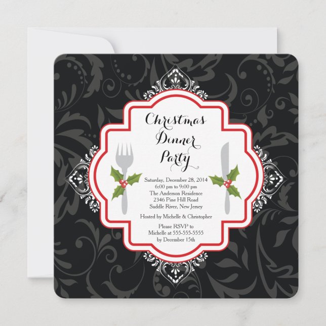 Festive Christmas Dinner Party Invitation (Front)