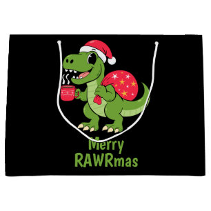 Festive Christmas Dinosaur  Large Gift Bag