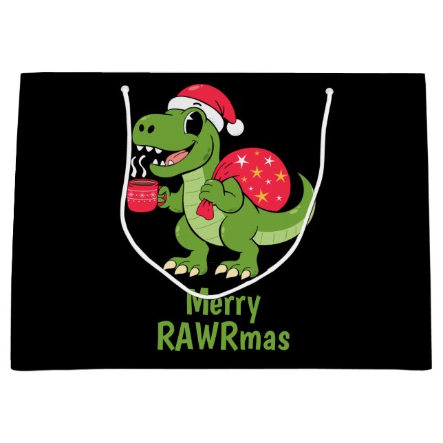 Festive Christmas Dinosaur  Large Gift Bag (Front)