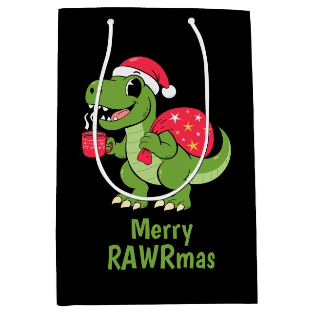 Festive Christmas Dinosaur  Medium Gift Bag (Front)