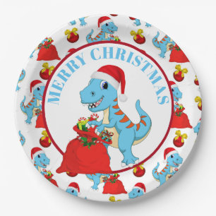 Festive Christmas dinosaur party paper plate