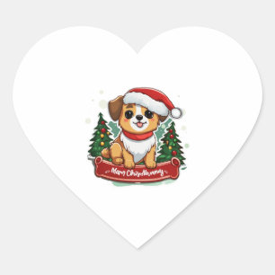 Festive Christmas Dog Design Holiday Pet Apparel Heart Sticker