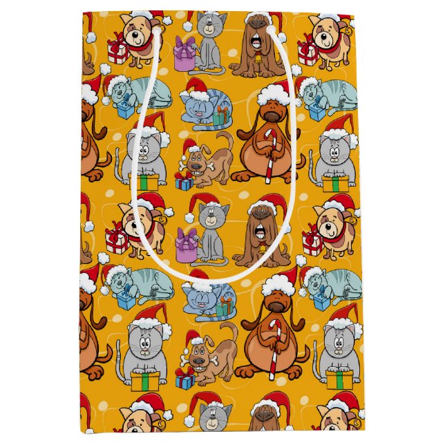 Festive Christmas Dogs and Cats  Medium Gift Bag (Front)