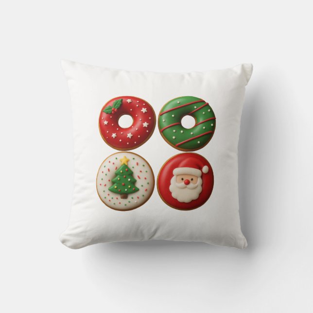 Festive Christmas Donuts – Throw Pillow (Front)