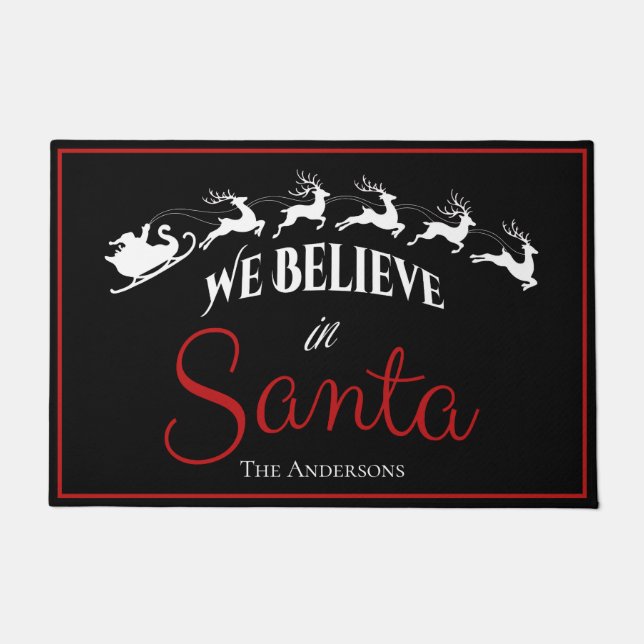 Festive Christmas Doormat black with red border (Front)