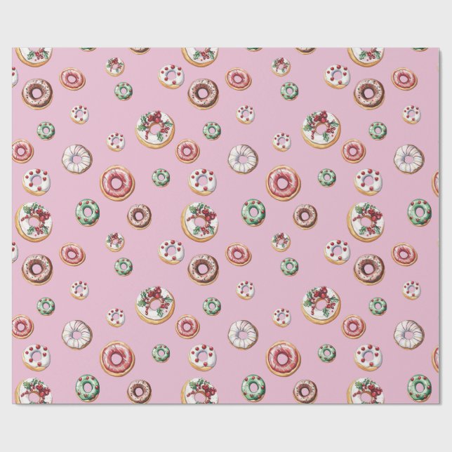 Festive Christmas Doughnuts Pattern Wrapping Paper (Flat)