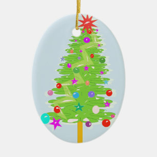 Festive Christmas Drawing Ceramic Ornament