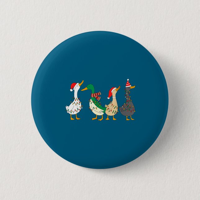 Festive Christmas Ducks Decorative Xmas Lights San 2 Inch Round Button (Front)