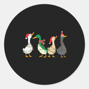 Festive Christmas Ducks Decorative Xmas Lights San Classic Round Sticker