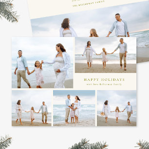 Festive Christmas Elegant Colorful Five Photo Holiday Card