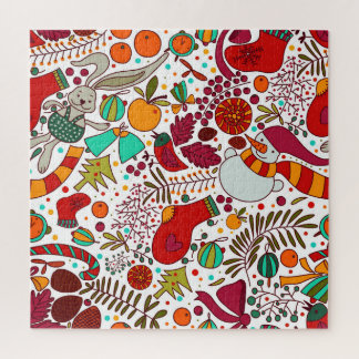 Festive Christmas Elements Seamless Design Jigsaw Puzzle