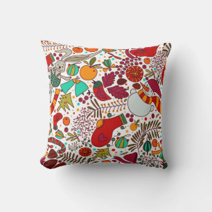 Festive Christmas Elements Seamless Design Throw Pillow