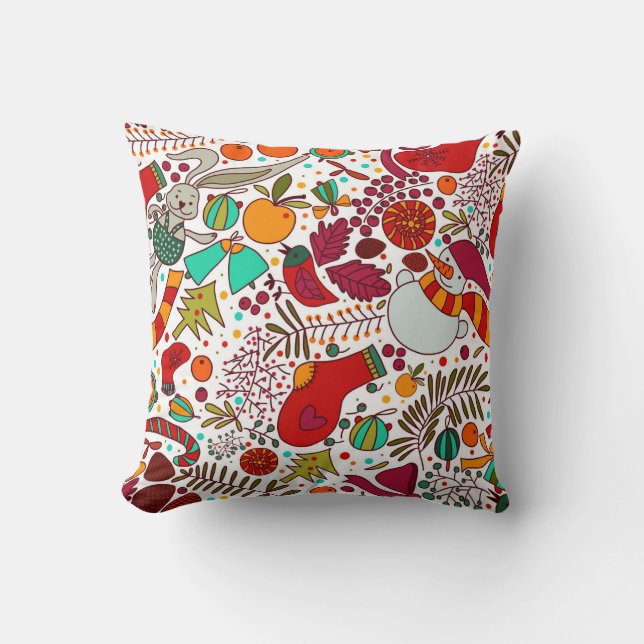 Festive Christmas Elements Seamless Design Throw Pillow (Front)