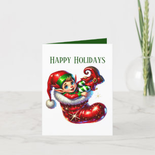 Festive Christmas Elf add message Holiday Card