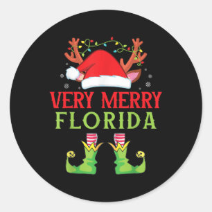 Festive Christmas Elf & Santa Claus Very Merry Classic Round Sticker