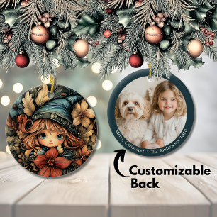 Festive Christmas Elf Customizable Ceramic Ornament