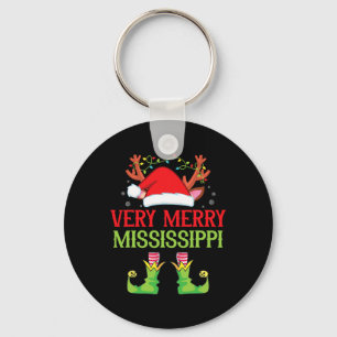 Festive Christmas Elf Santa Claus Very Merry In Mi Keychain