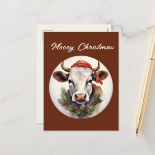 Festive Christmas farm cow add text Holiday  Postcard