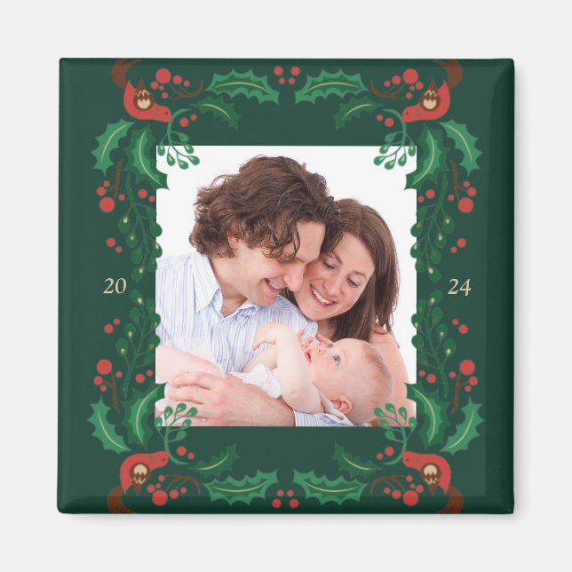 Festive Christmas Floral Frame Magnet (Front)