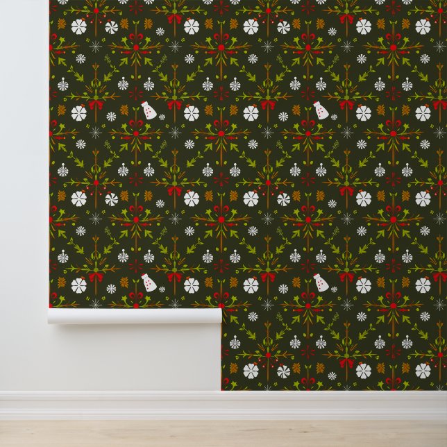 Festive Christmas Folk Art Pattern Design Wallpaper (Application)