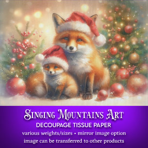 Festive Christmas Fox Baby and Mother Decoupage Tissue Paper