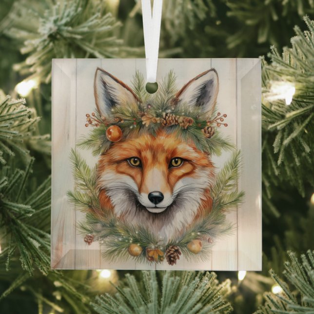 Festive Christmas Fox Glass Ornament (Insitu)