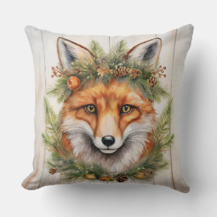 Festive Christmas Fox Throw Pillow