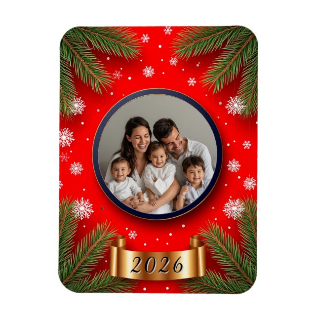 Festive Christmas Frame with Pine Branches Magnet (Vertical)