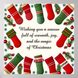 Festive Christmas Frame with Pine Branches Poster