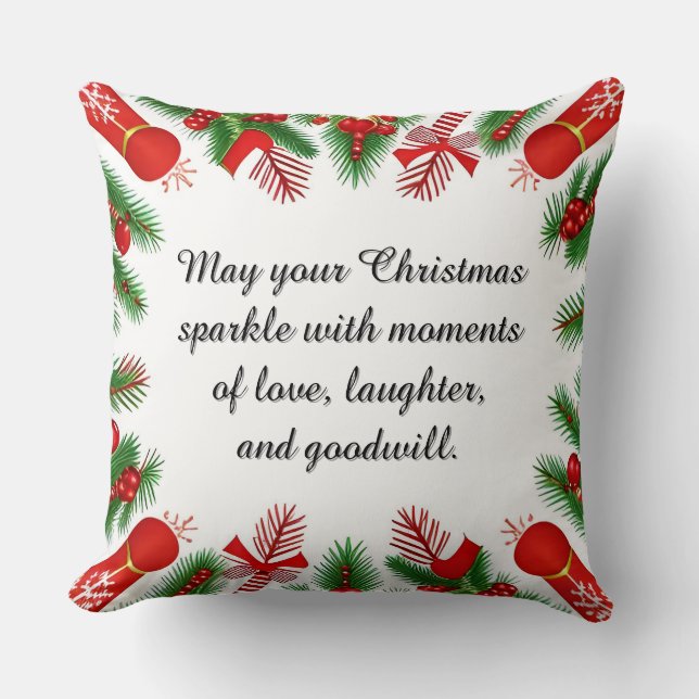 Festive Christmas Frame with Pine Branches Throw Pillow (Front)