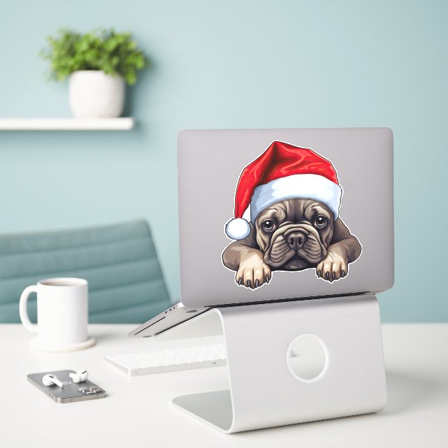 Festive Christmas French Bulldog Kiss Cut (Laptop On Desk)