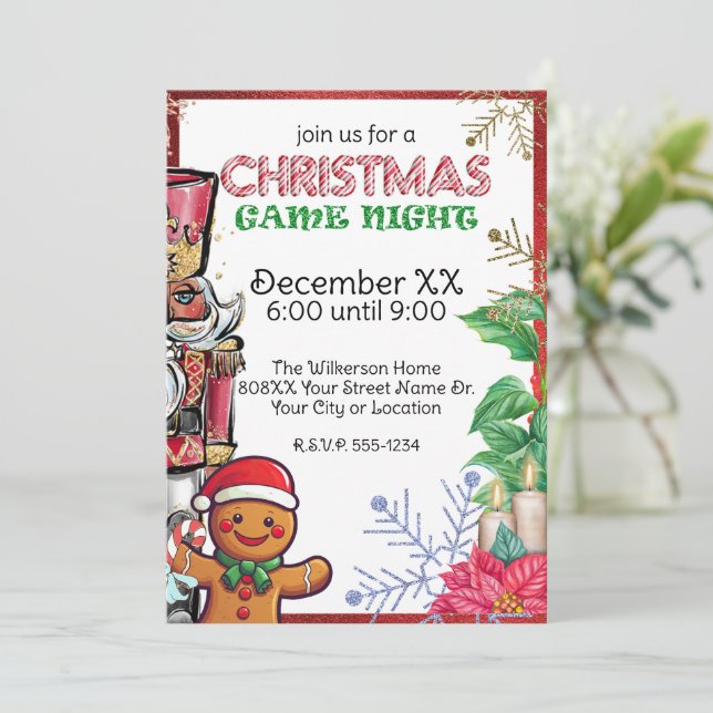 Festive Christmas Game Night Party Invitation (Standing Front)