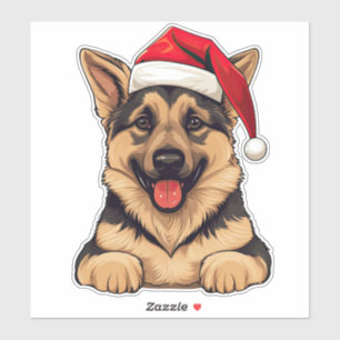 Festive Christmas German Shepherd Kiss Cut Sticker