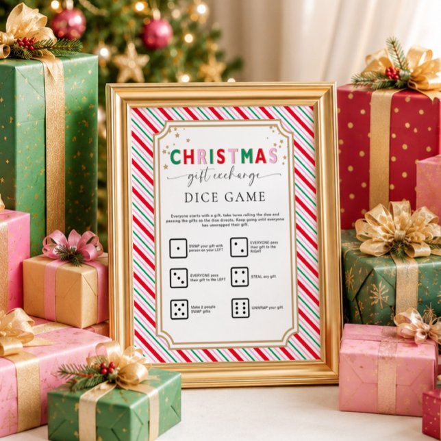 Festive Christmas Gift Exchange Dice Game Sign (Creator Uploaded)